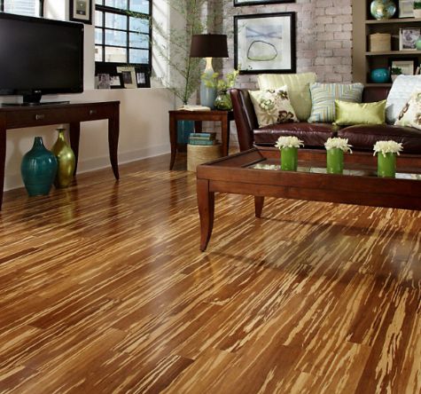 Bamboo flooring with a natural wood grain finish, offering an eco-friendly and elegant option for interior spaces.