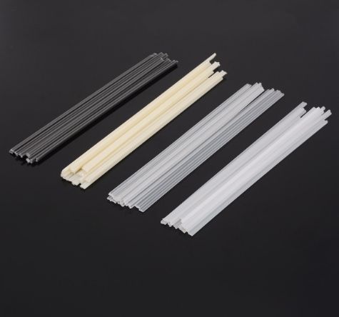 Four samples of PVC welding rods in various colors, used for durable and seamless flooring installation.