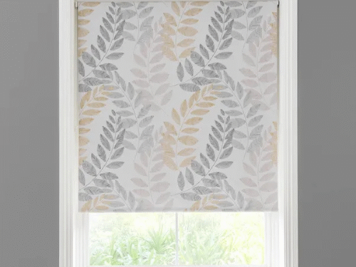 Leah Leaf Ochre Blackout Roller Blind
