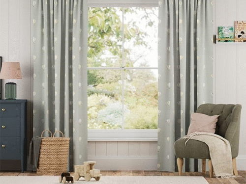 Bears & Balloons Mint Grey Curtains