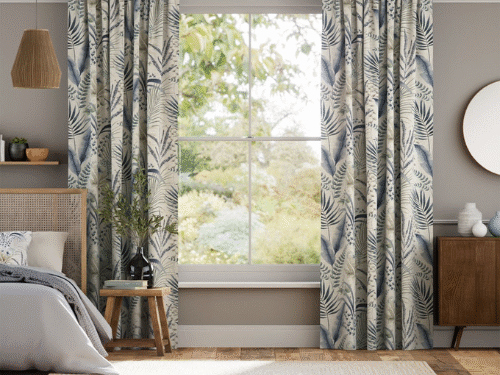 Inky Botanical Blue Stone Curtains