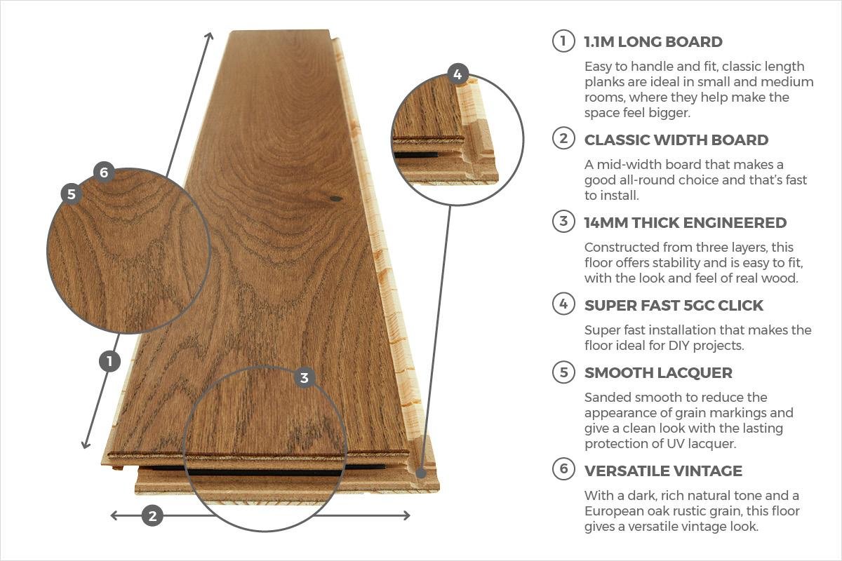 Home Choice Engineered European Rustic Oak Flooring 14mm x 130mm Brown Sugar Lacquered - Image 5