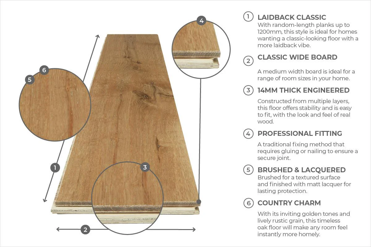 Home Choice Engineered Rustic Oak Flooring 14mm x 125mm Natural Brushed Matt Lacquered - Image 6