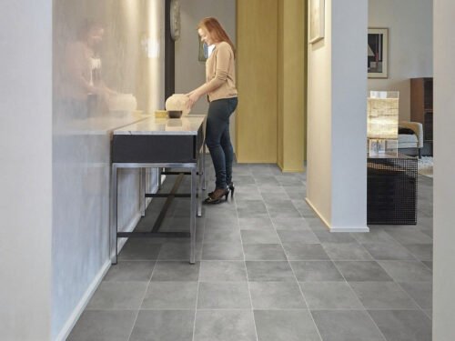Grey Tile Effect Anti-Slip Vinyl Flooring