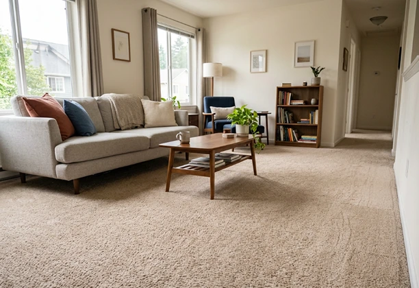 Apartment Carpet Flooring installed across living room area with soft pile texture and wall-to-wall coverage