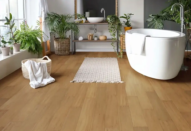 Bamboo Engineered Flooring installed in living room with layered wood structure and clean floor finish