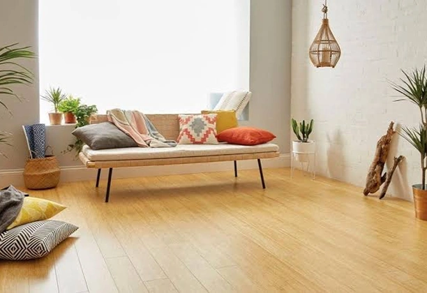 Bamboo Flooring Dubai natural bamboo planks installed in a modern living room interior space