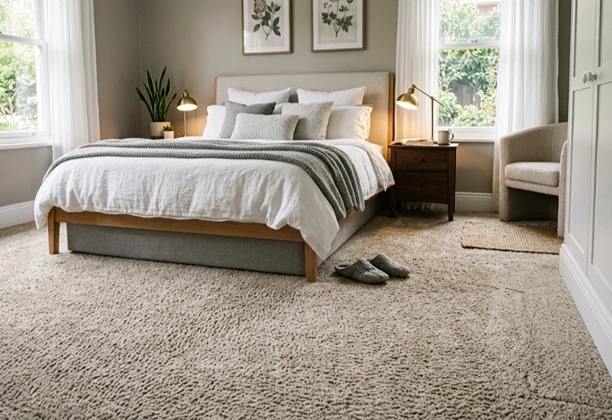 Bedroom Carpet Flooring with soft pile texture installed in modern sleeping areas for residential interiors
