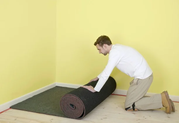 Carpet & Underlay Installation in living room with layered floor setup