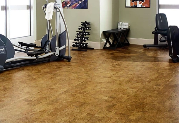 Cork Gym Flooring installed across a fitness training area with shock-absorbing surface and natural cork finish