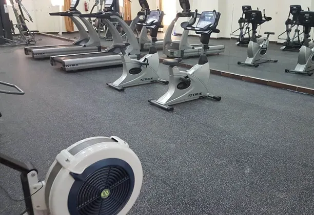 Custom Gym Floorings with interlocking rubber tiles installed in a commercial fitness training area for daily use