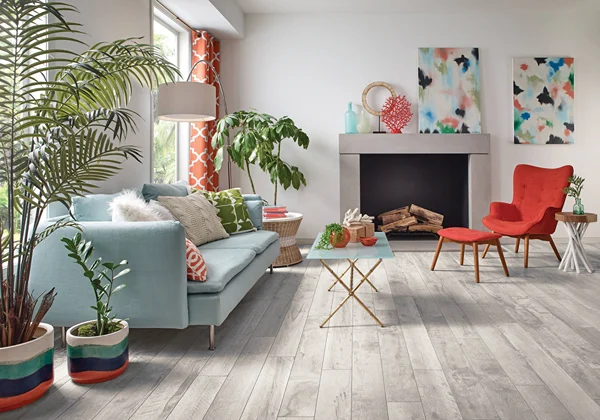 Custom Vinyl Flooring cut to fit around curved walls, columns, and fixed interior features