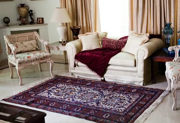 Customized Silk Carpets with handwoven patterns displayed in a luxury living room interior