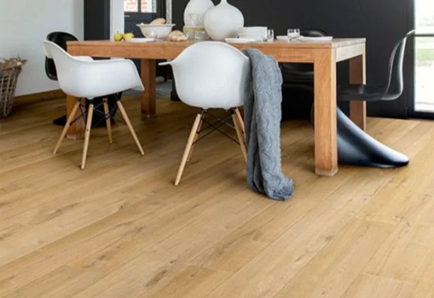 Durable MDF Flooring product view with wood grain finish for residential interiors