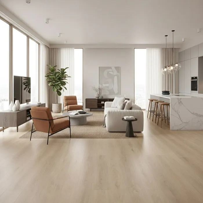 Elegant marble look SPC flooring creating a luxurious appearance for premium residential and commercial interiors.