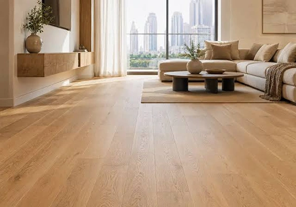 Engineered Wood Flooring samples arranged in different wood tones and plank finishes