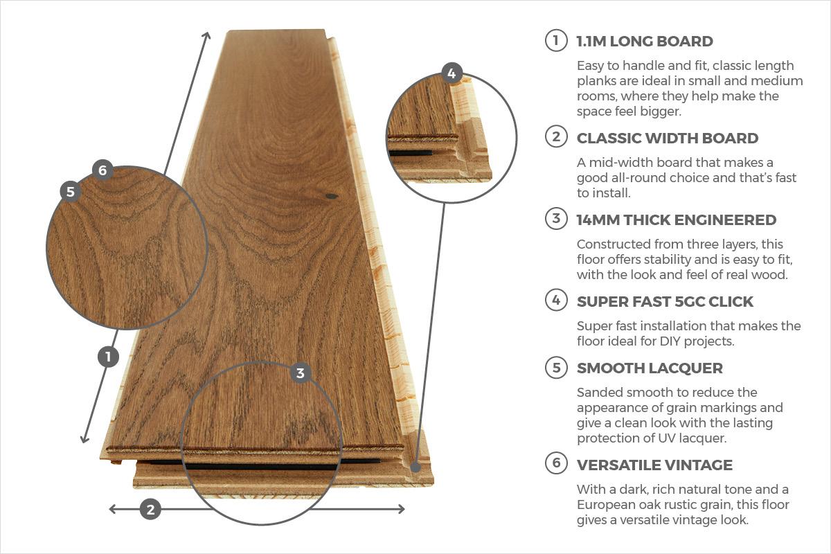 Home Choice Engineered European Rustic Oak Flooring 14mm x 130mm Brown Sugar Lacquered - Image 5