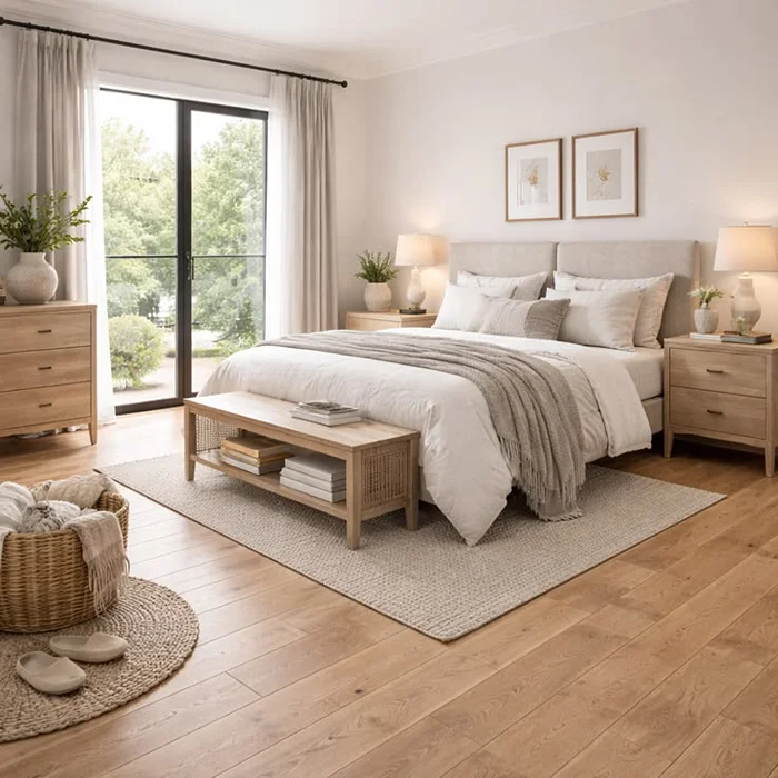 LVT Flooring Bedrooms installed with wood-look planks creating a seamless sleeping area floor