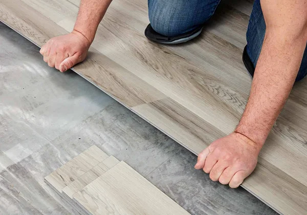 LVT Flooring Installation process with floor measurement, layout planning, and final finishing