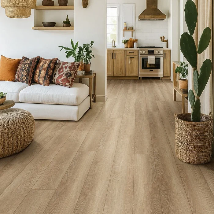 Laminate Wood Flooring arranged before installation with planks sorted by shade and pattern
