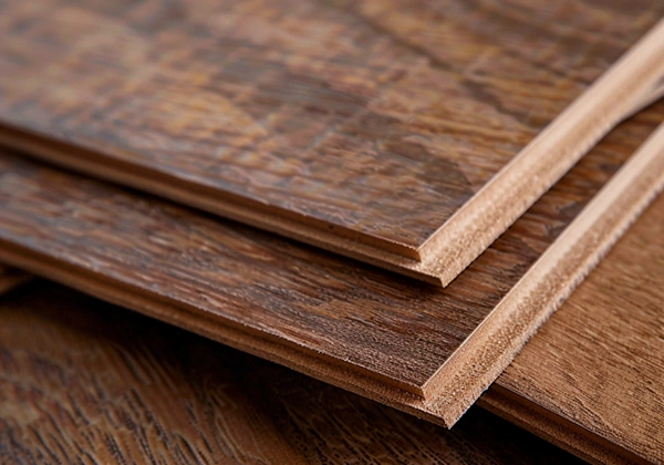 MDF Flooring samples displayed in different wood finishes for interior flooring selection