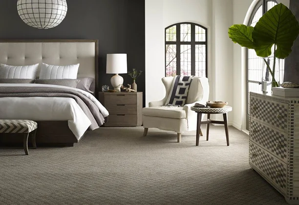 Modern Bedroom Carpet installed with measured edges across a complete bedroom floor