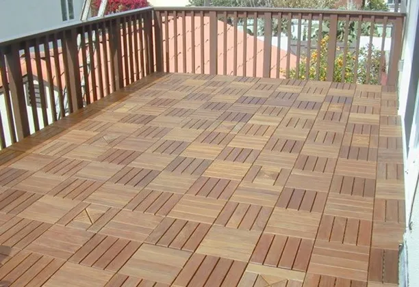 Modern WPC Deck Tiles fitted around a balcony seating area with precise edge alignment