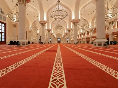 Mosque Carpet Dubai close-up showing textured pile, stitched edges, and durable woven construction details.