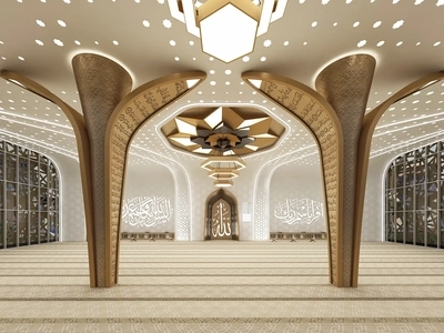 Mosque Carpet Dubai installed across a spacious prayer hall with aligned prayer rows and seamless wall-to-wall fitting