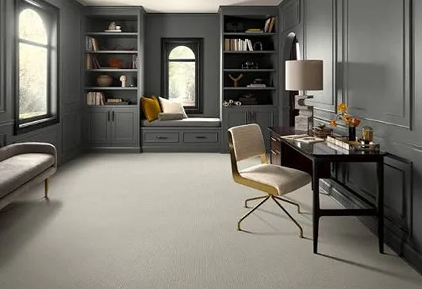 Office Carpet tile layout in modern workspace with modular square flooring design