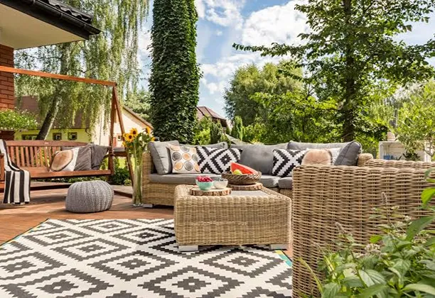 Outdoor Carpet fabric texture showing woven fibers and stain-resistant detail