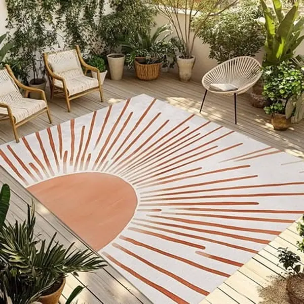 Outdoor Carpet installed on a patio area with weather-resistant fibers and clean edges