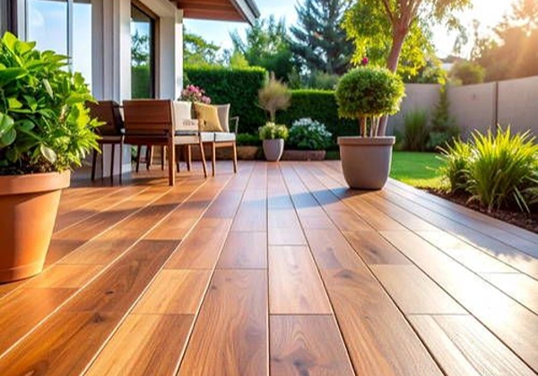 Outdoor Deck Flooring fitted around a pool area with precise spacing and edge alignment