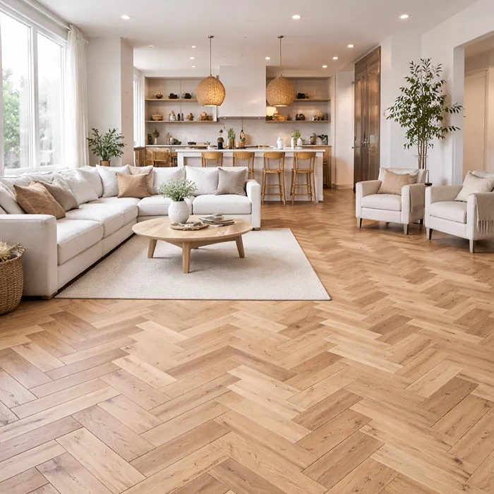 Parquet Wood Flooring close-up showing detailed grain texture and decorative wood joints