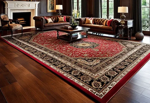 Persian Carpet In Residential Areas placed in a living room with traditional patterns and woven texture