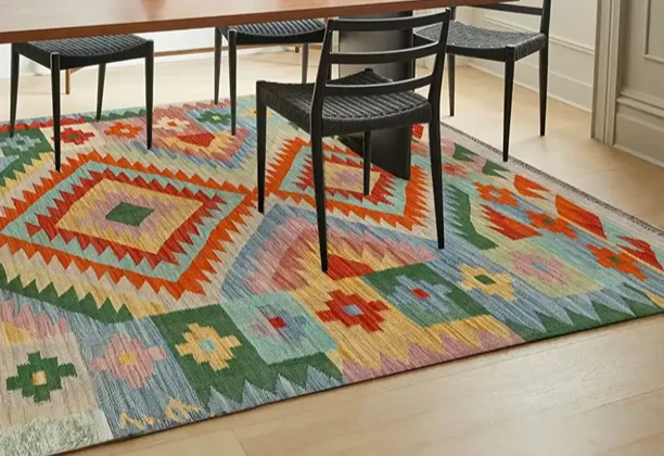 Persian Kilims Rugs with handwoven flatweave patterns displayed in a traditional living room setting