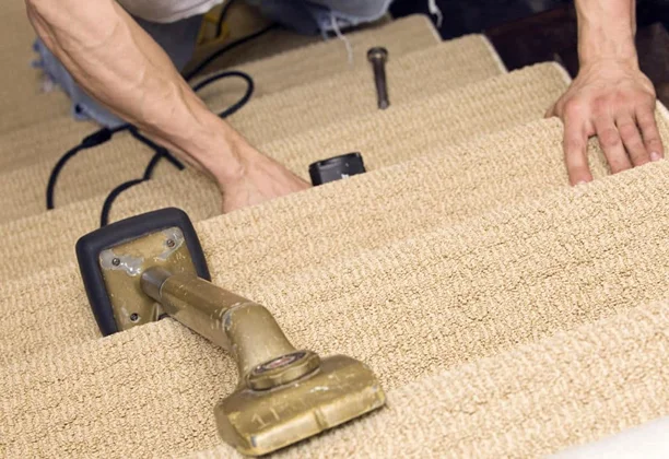Professional Stair Carpet Installation in Process