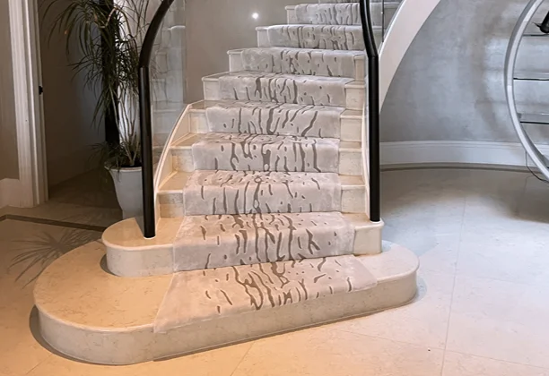 Stair Carpet Runner with textured fabric surface on wooden steps for home interiors