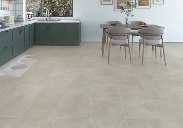 Stone-look LVT installation featuring large format planks on a prepared indoor subfloor