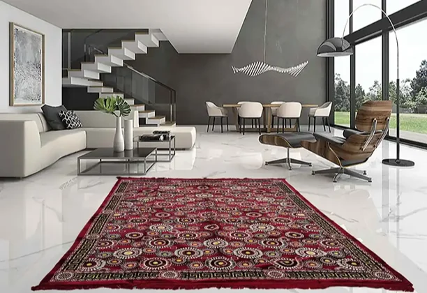 Turkish Carpet measured for floor fitting with installation tools and room layout