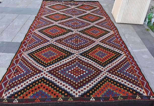 Turkish Kilims woven wool patterns shown in detailed product view for home interiors