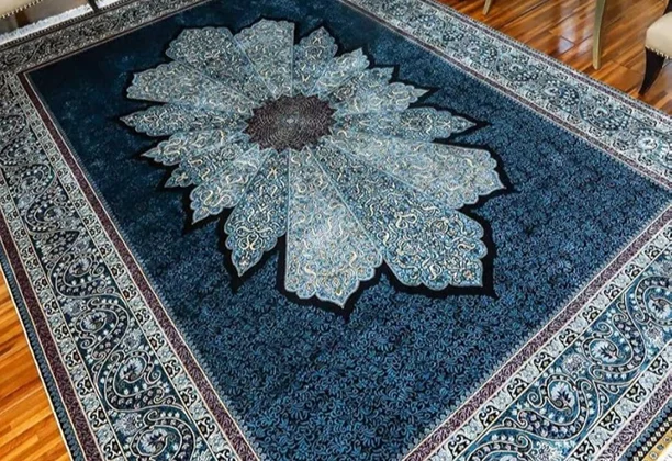 Turkish Silk Rugs placed in a living room setting with traditional decor