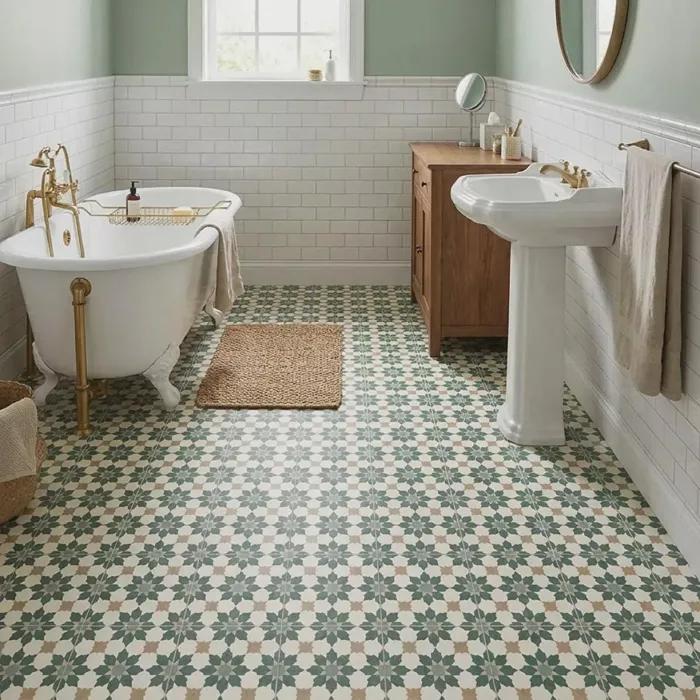 Vinyl Flooring Bathrooms close-up highlighting textured finish for wet interior areas