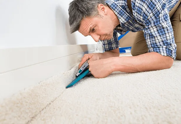 Wall To Wall Carpet installation with floor preparation and precise fitting inside a modern residential bedroom
