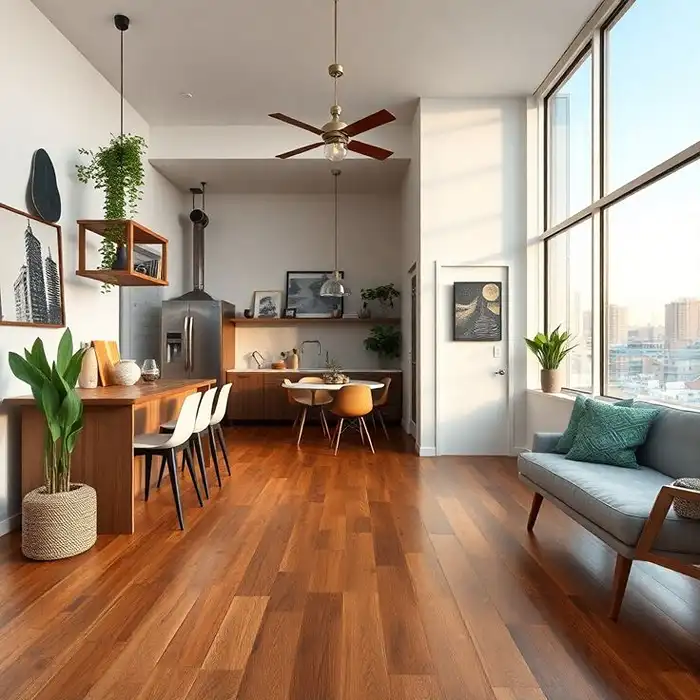 Wooden Flooring Apartments close-up displaying wood texture and seamless board joints