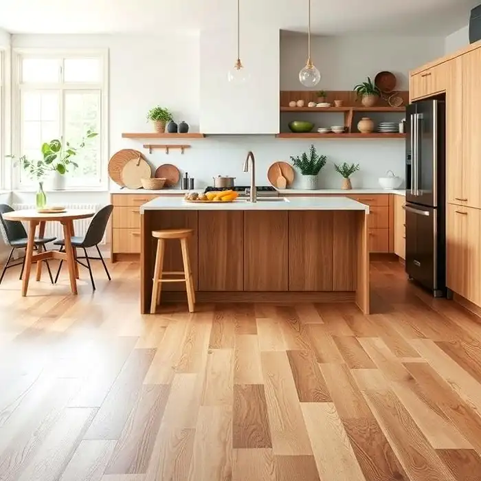 Wooden Flooring Kitchens featuring timber surfaces across cooking and preparation areas