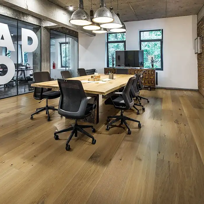 Wooden Flooring Offices close-up displaying detailed grain and finished wooden boards