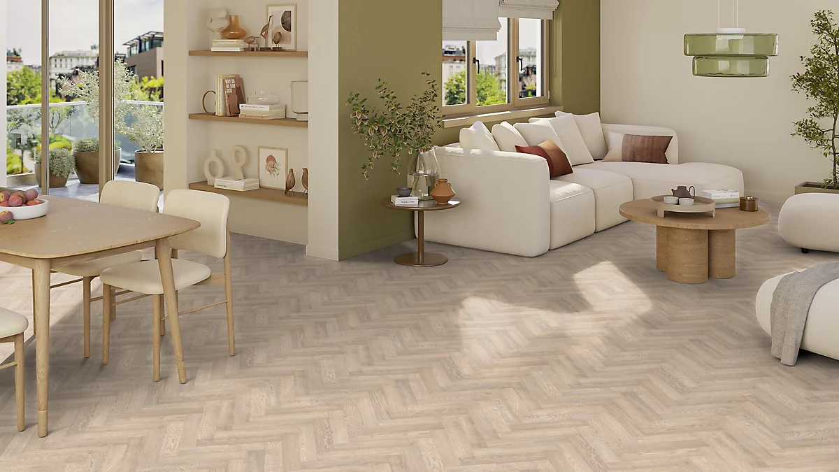 Valley Marton Beige Herringbone Vinyl Flooring