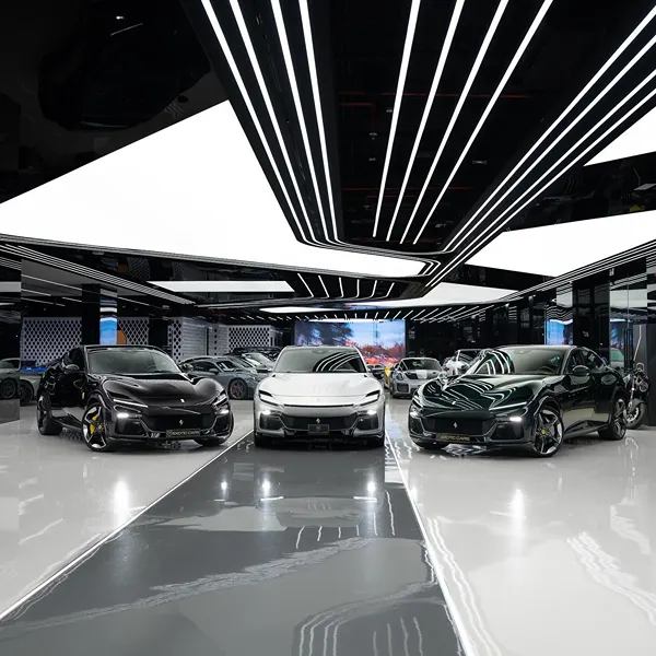 Glossy epoxy floor finish for modern automotive showrooms