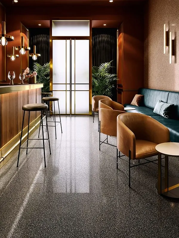 Durable quartz-filled epoxy floor with textured finish